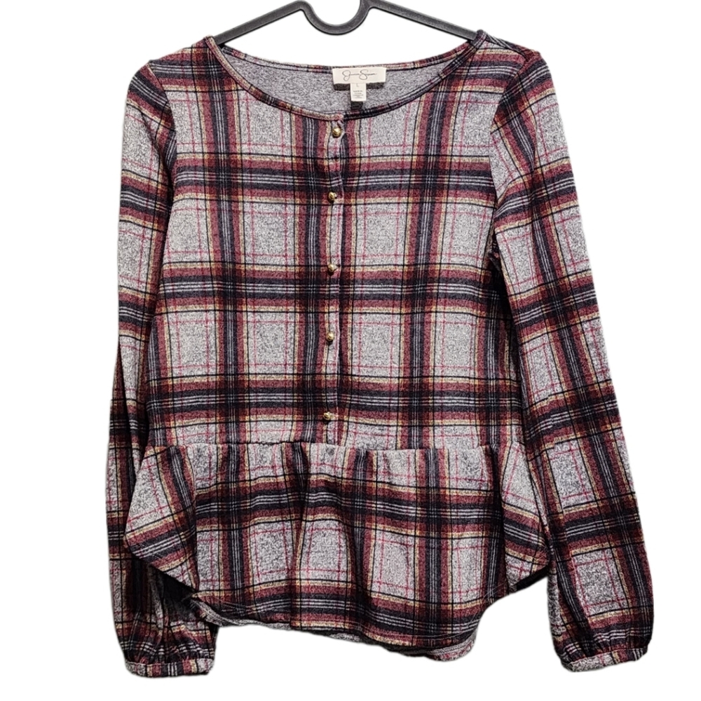 Jessica Simpson Girls Plaid Long Sleeve Top Large